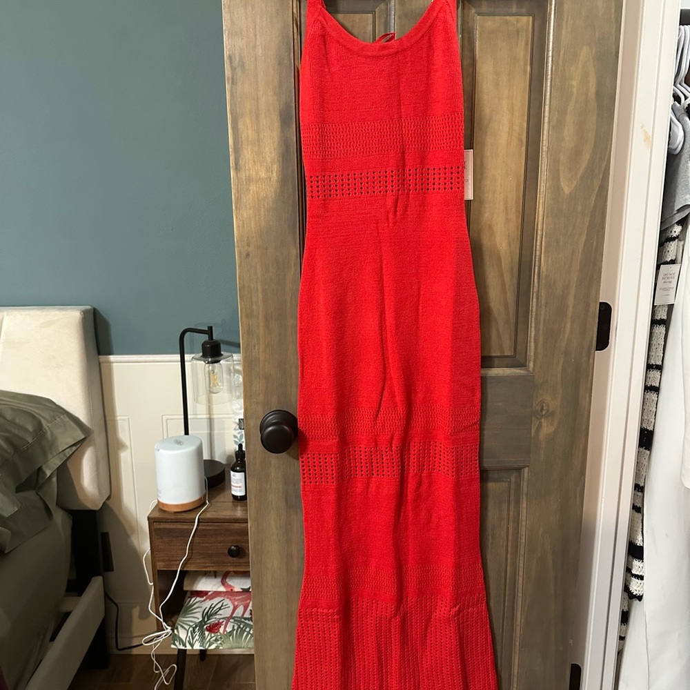 Red Sleeveless Pleated Maxi Dress Cocktail